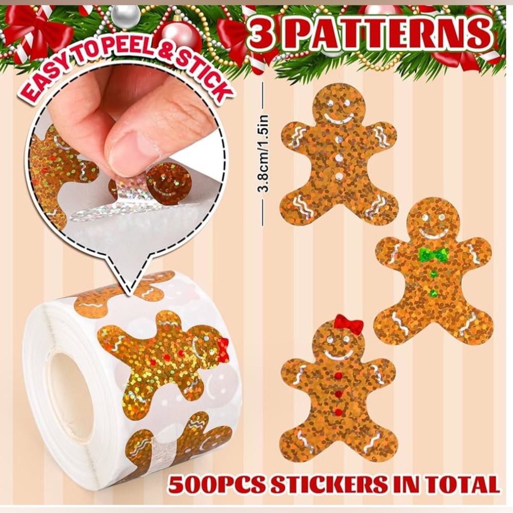 Gingerbread Man 500 Stickers Roll